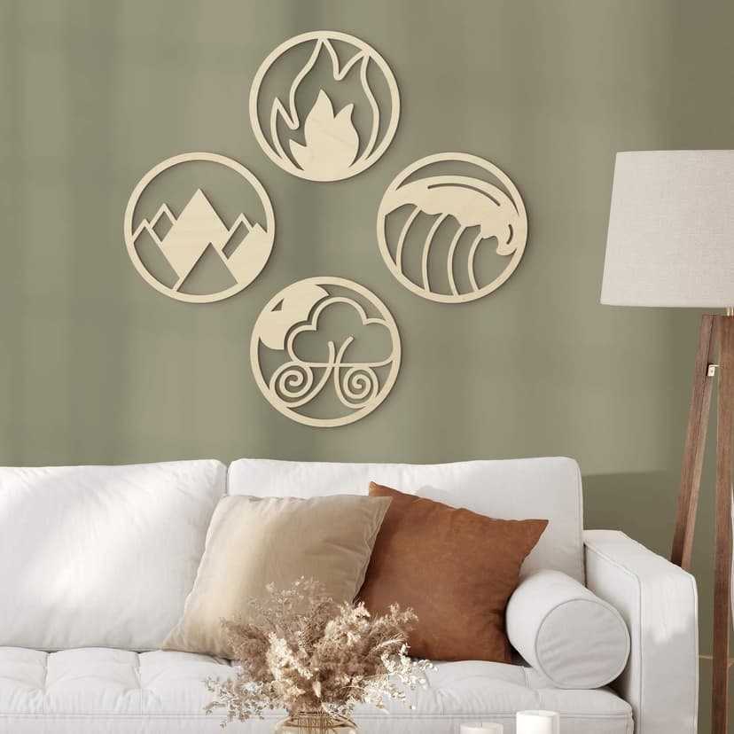 Decoro in legno Quattro elementi - Fuoco Acqua Terra Aria (4 parti)