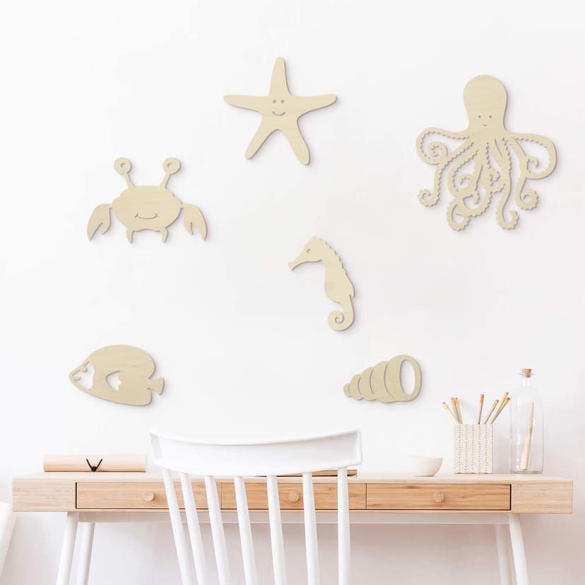 Decorazione per cameretta in legno creature marine in legno di pioppo (6 pezzi) - 50x30 cm
