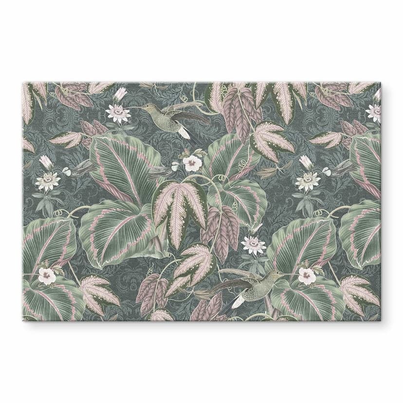 Stampa su vetro Jungle con colibrì in una foresta tropicale - Bloomery Decor