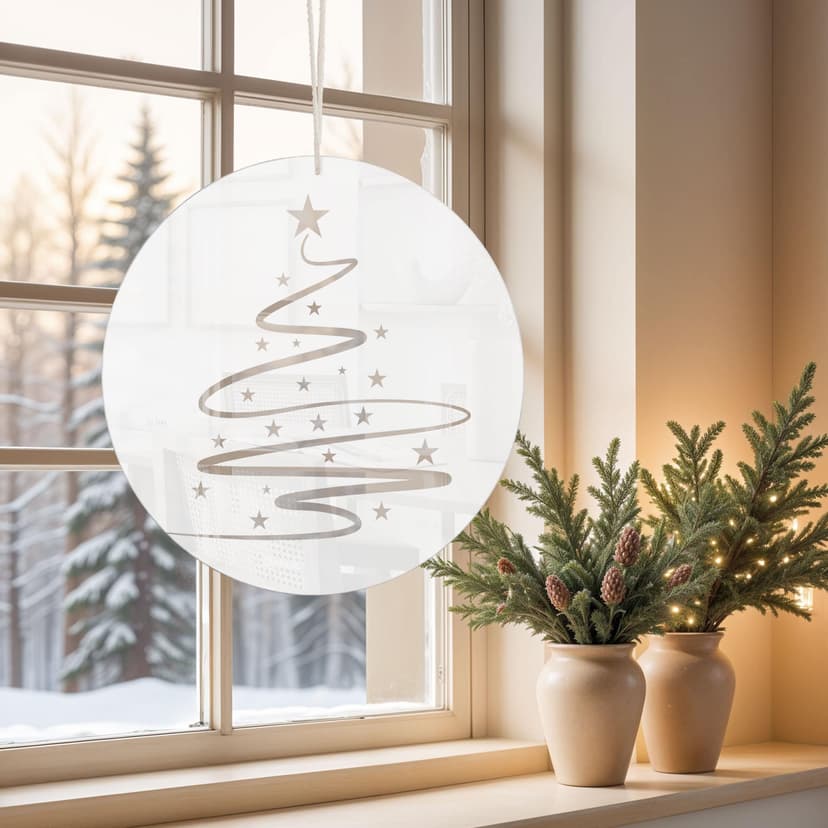 Quadro acrilico, immagine per finestra da appendere Albero di Natale Line Art - rotondo