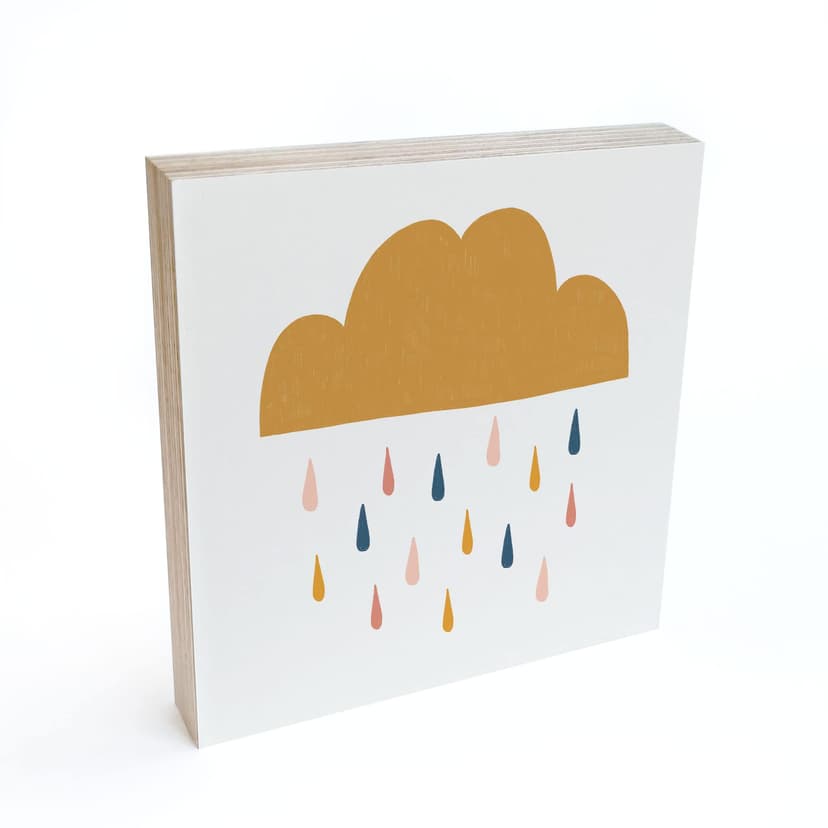 Stampa su legno da appendere - Pioggia felice in colori pastello | Camera dei bambini - Lisboa - 15x