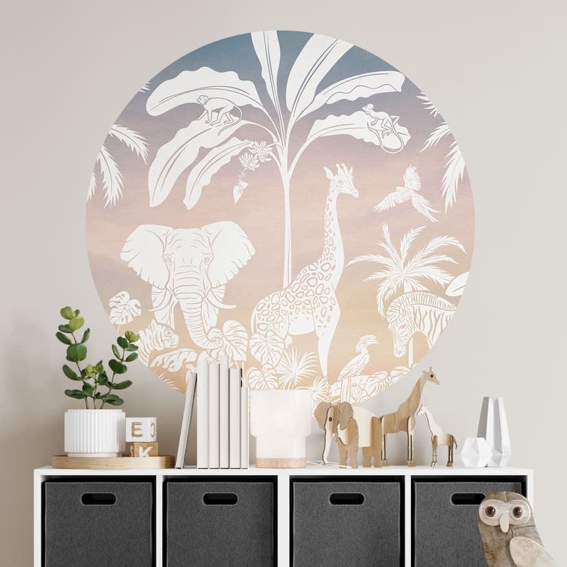 Paradiso della giungla con animali selvatici Adesivo murale - Ombre - Kikki Belle - Rotondo