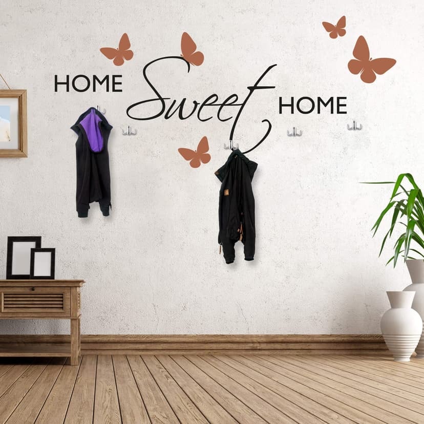 Adesivo murale - Home sweet Home (bicolore) + 4 appendiabiti