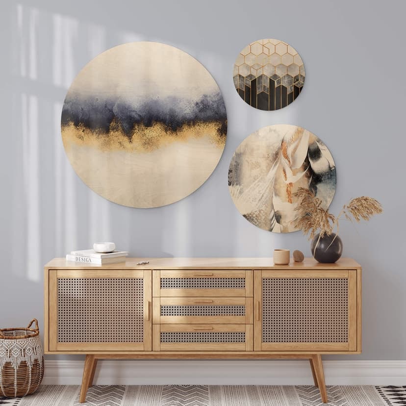 Stampa su legno Fredriksson - Set Golden Frost - Rotondo (3 pezzi)