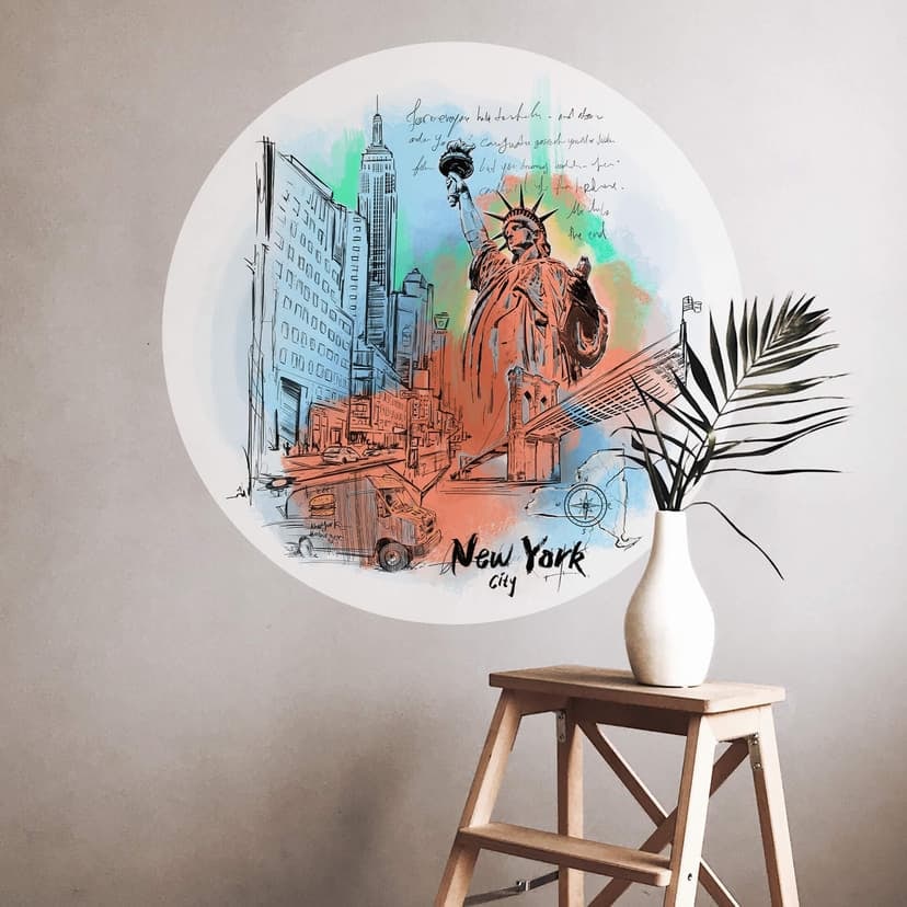 Adesivo murale Statua della Libertà di New York - Rotondo - Ama la tua città