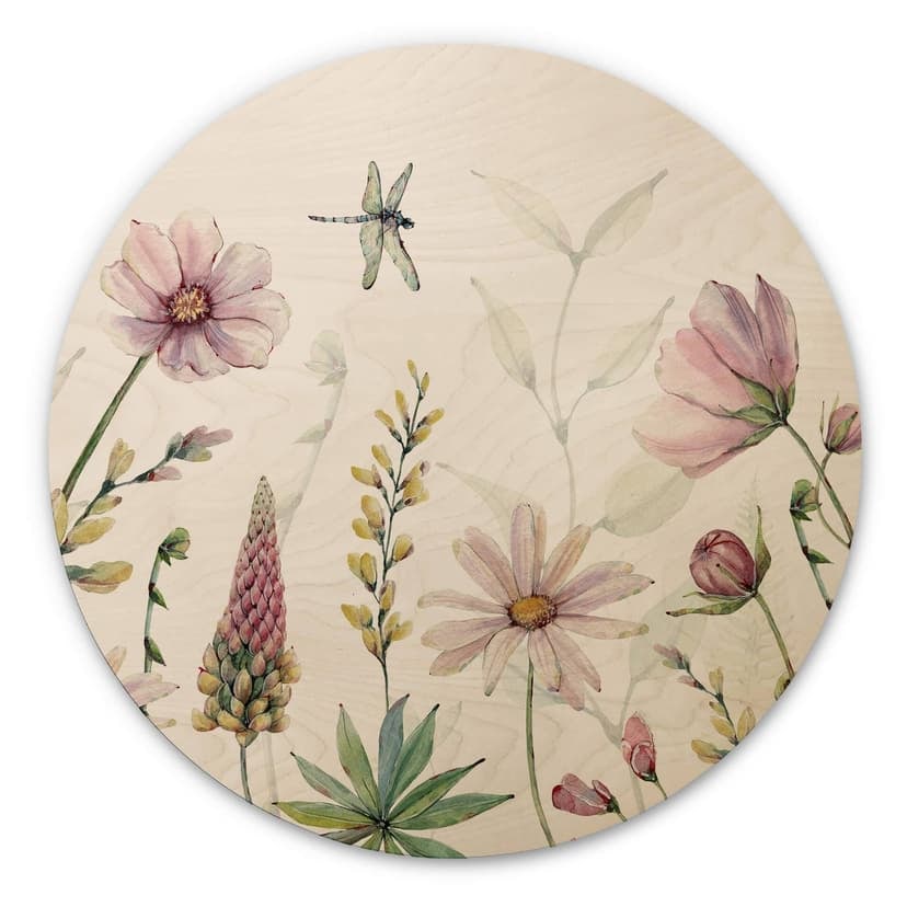 Stampa su legno Sir Edward - Incantevoli fiori - Rotondo