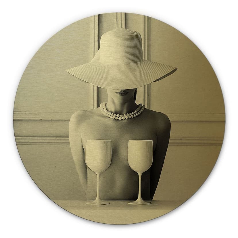 Alluminio Dibond con effetto oro Donna con calici da champagne - Bolgov - Rotondo