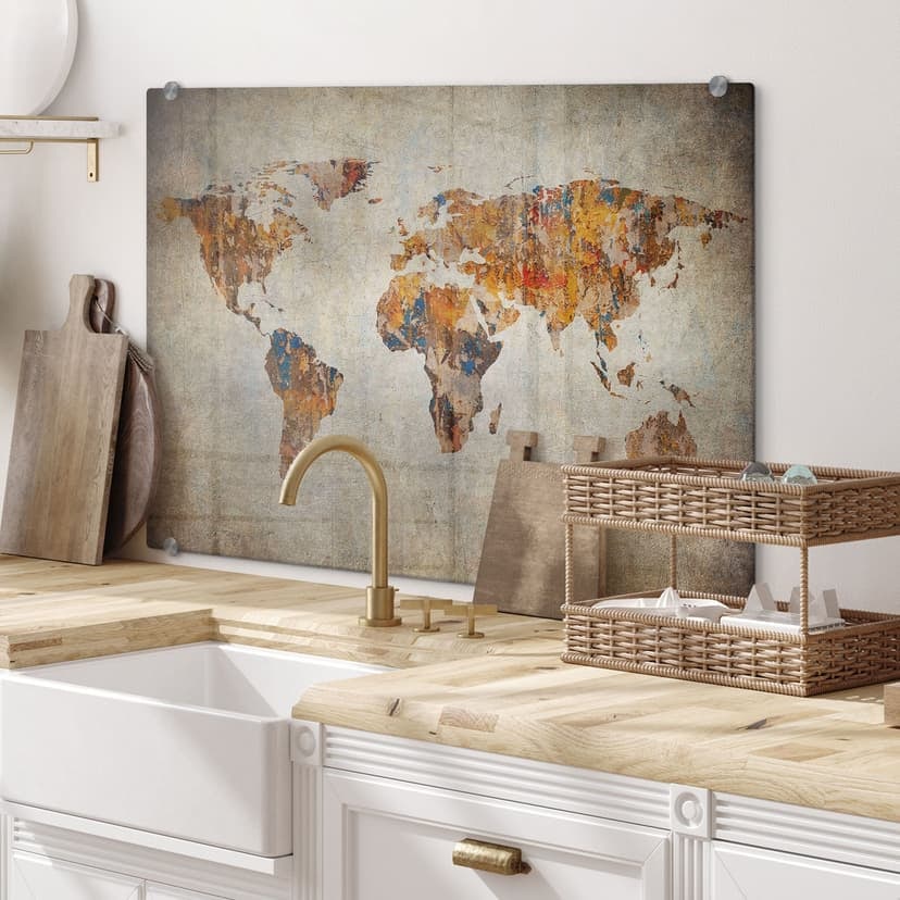 Pannello paraschizzi Mappamondo Shabby Chic