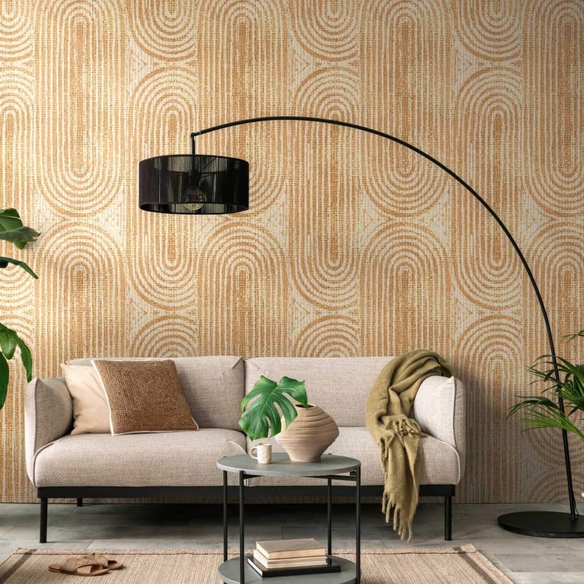 Carta da parati retrò in marrone e beige - carta da parati geometrica in tessuto non tessuto per soggiorno e corridoio