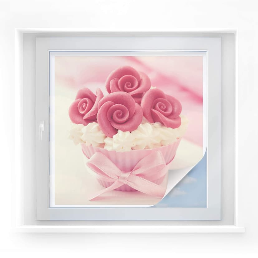 Pellicola adesiva per vetri - rose su pasticcino (quadrato)