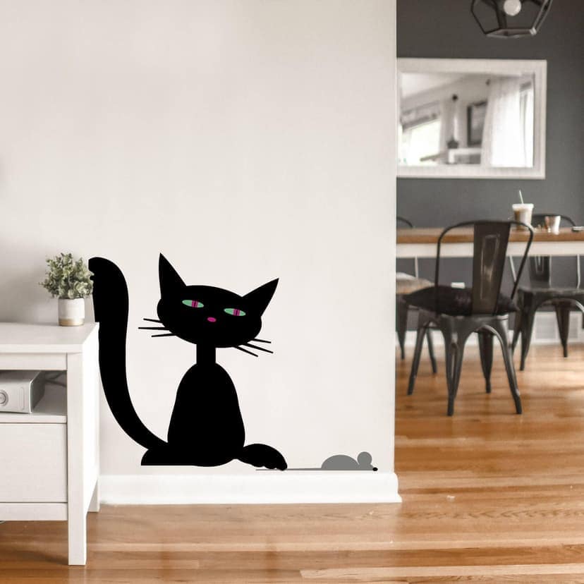 Adesivo murale - Gatto nero con topo 1