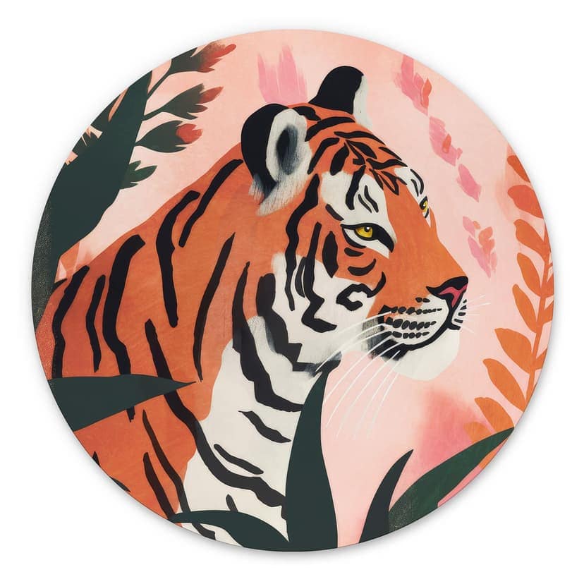 Cerchio a muro Tigre in una giungla rosa - Treechild