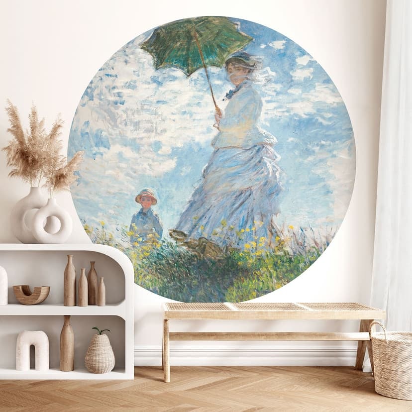 Fotomurale Monet - Donna con ombrellone - Madame Monet e suo figlio - Rotondo - carta da parati in t