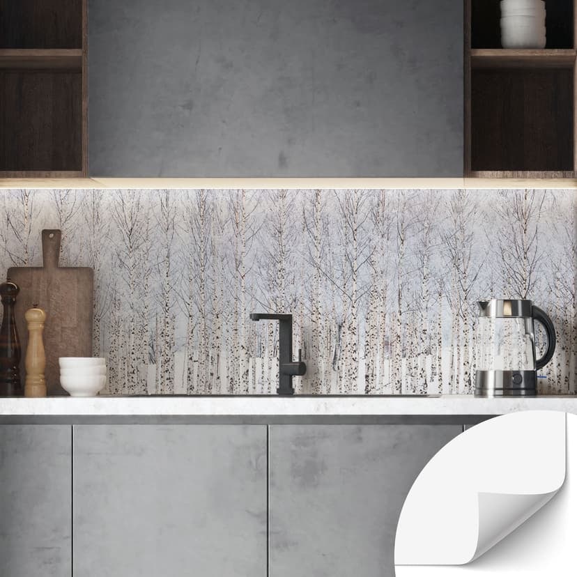 Rivestimento cucina autoadesivo foresta di betulle in inverno - EMELIEmaria