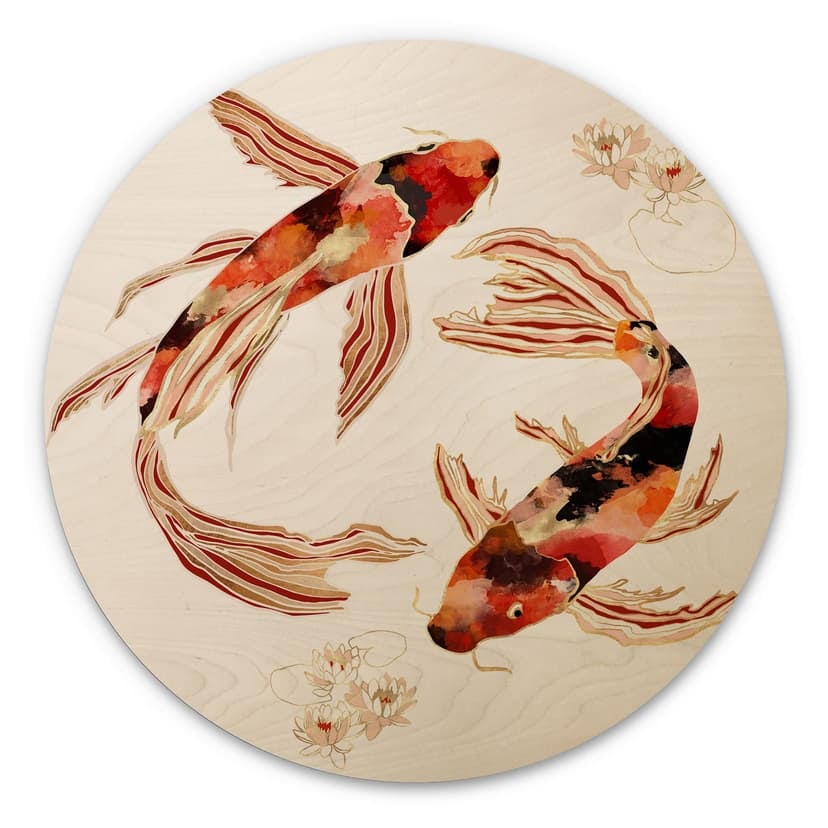 Stampa su legno Due koi in uno stagno - SpaceFrog Designs