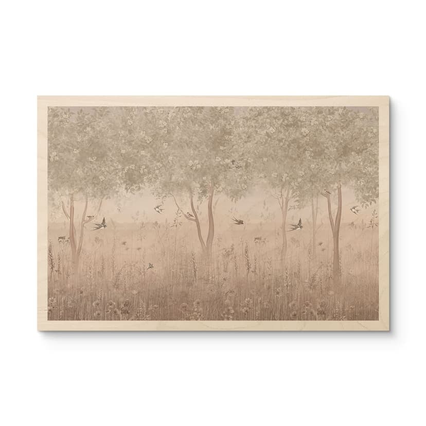 Stampa su legno Rondini estive in una foresta di fiori - Ms Tiff