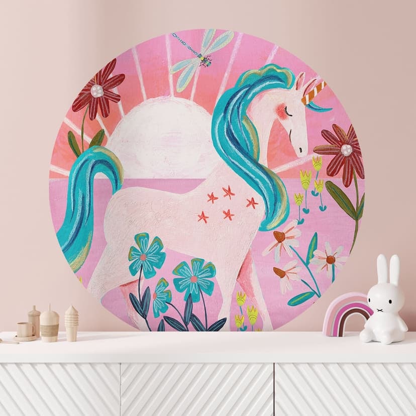 Adesivo murale Unicorno su un prato di fiori colorati - Bonne Müller
