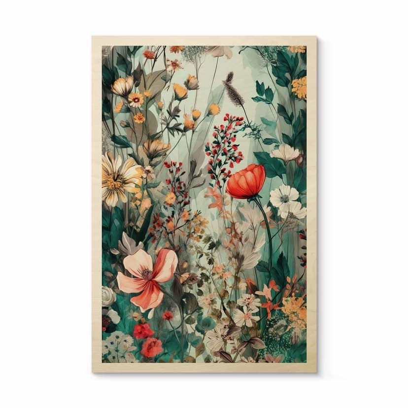 Stampa su legno Prato primaverile con fiori - Jaszke
