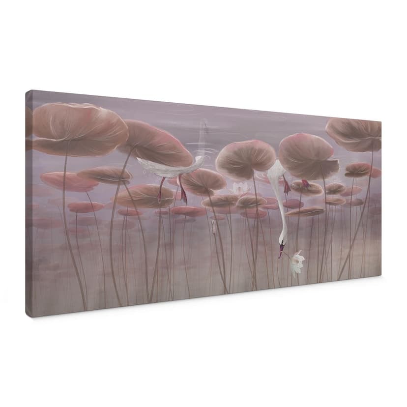 Stampe su tela Fiori di loto con cigno in acqua in rosa scuro - Ms Tiff - Panorama