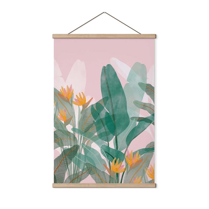Stampe su tessuto Illustrazione botanica in verde e rosa - Goed Blauw