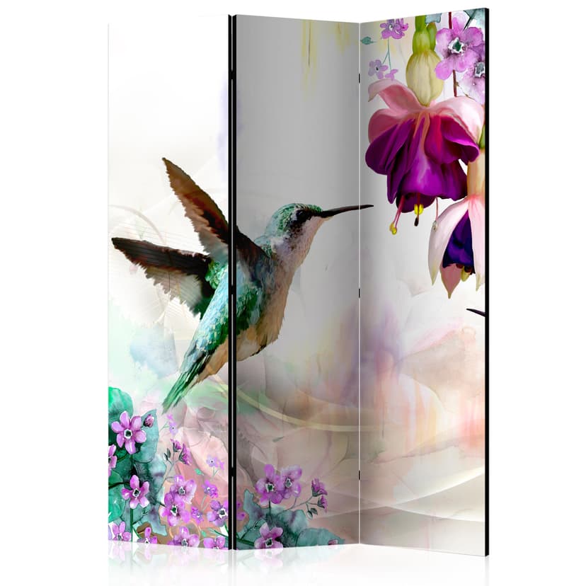 Paravento - Colibrì e fiori, 3 pezzi