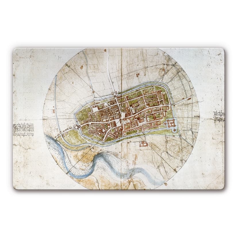Stampa su vetro - Leonardo da Vinci - pianta della città di Imola