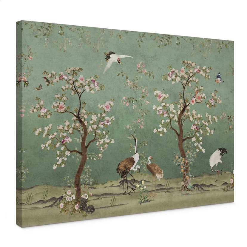 Stampe su tela Gru in un paesaggio floreale - Bloomery Decor