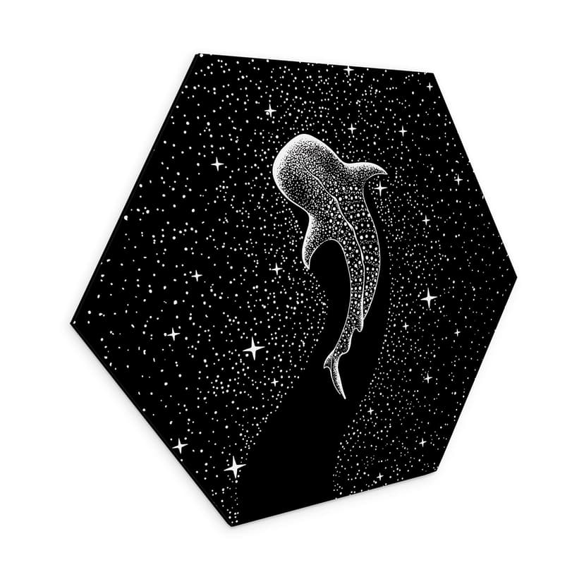 Stampe esagonali per pareti con squalo balena nell'oceano di stelle - Cakir - Alu-Dibond