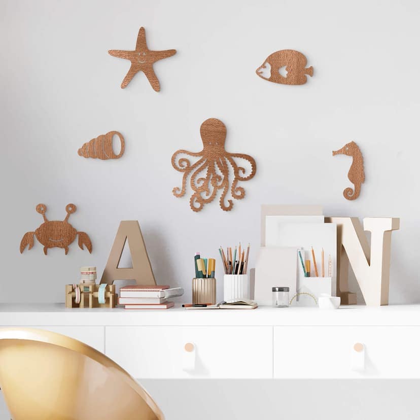 Decorazione in legno animali marini mogano (6 pezzi) - 50x30 cm