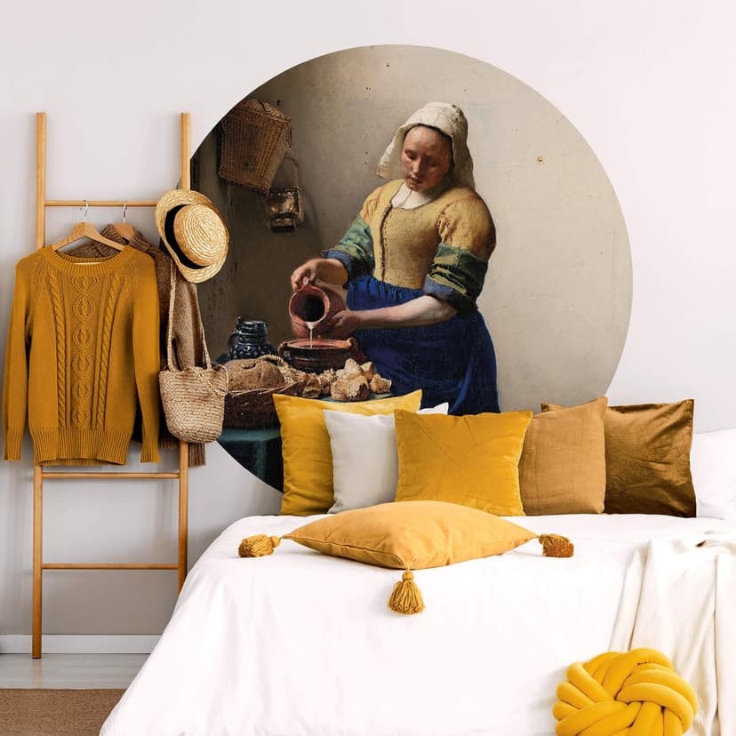 Fotomurale Vermeer - Lattaia - tondo - carta da parati in tessuto non tessuto/carta da parati in tes