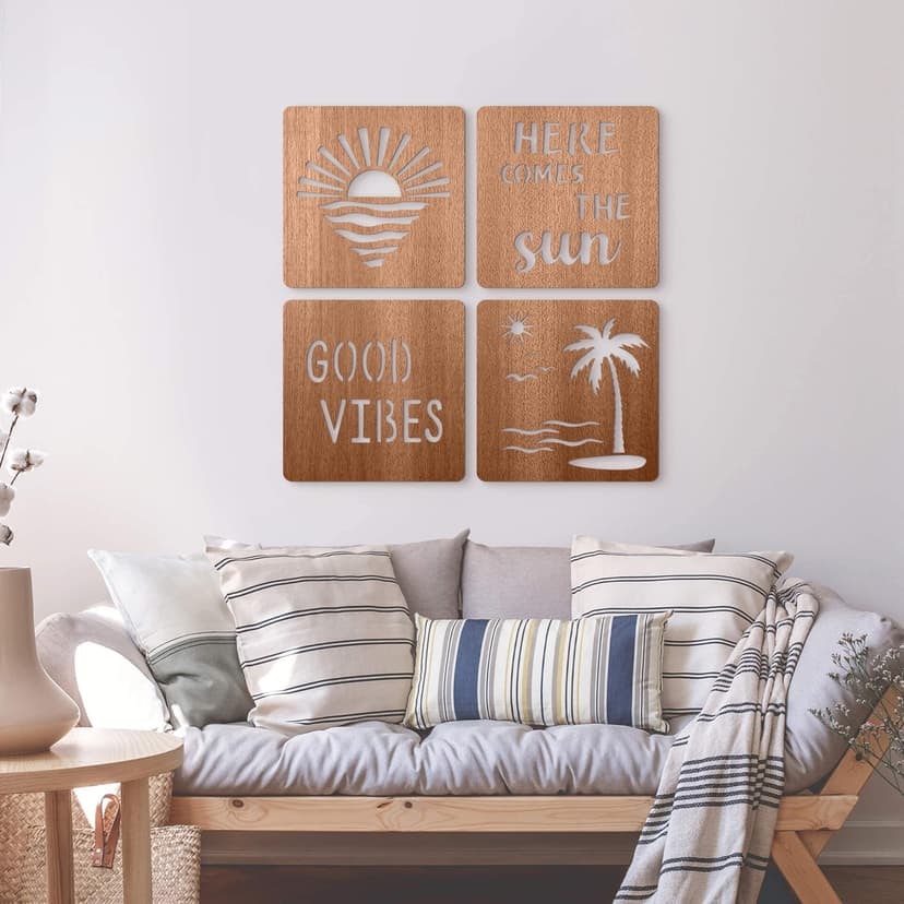 Decoro in legno Sun, Beach, Sea and Palm Trees