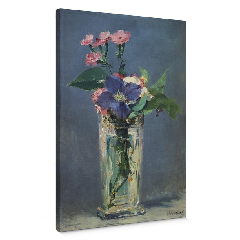Stampa su tela - Manet - Vaso di vetro con garofani e clematide