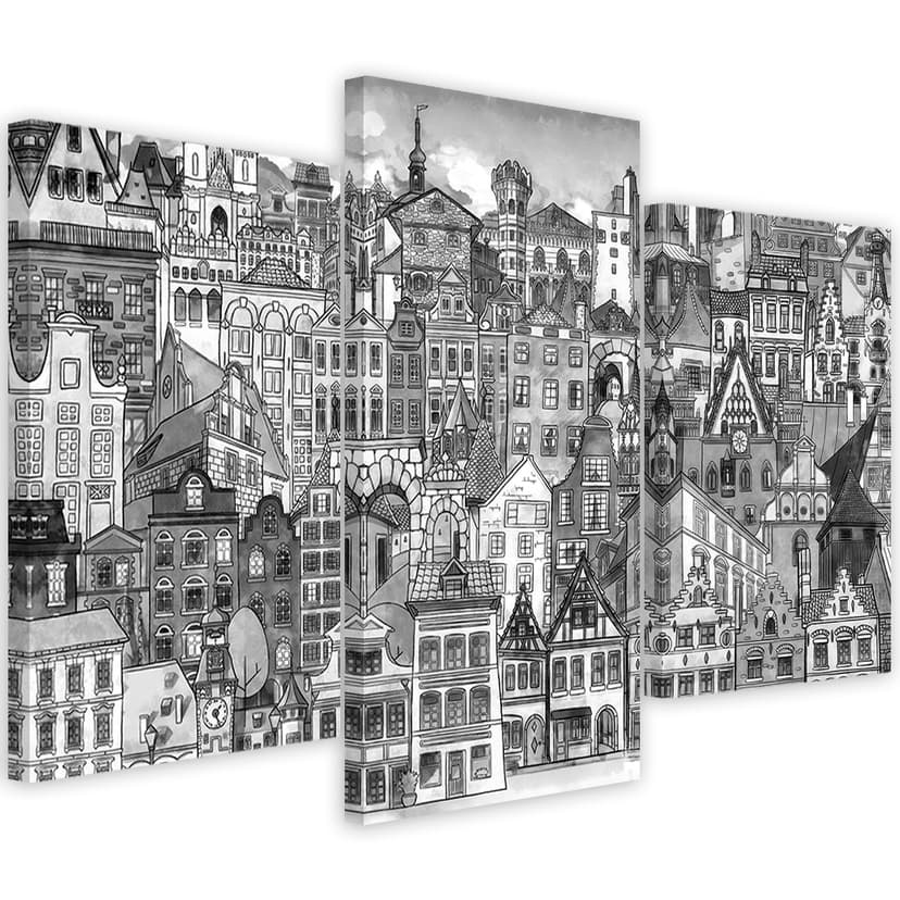Stampa su tela 3 pezzi, Città felice