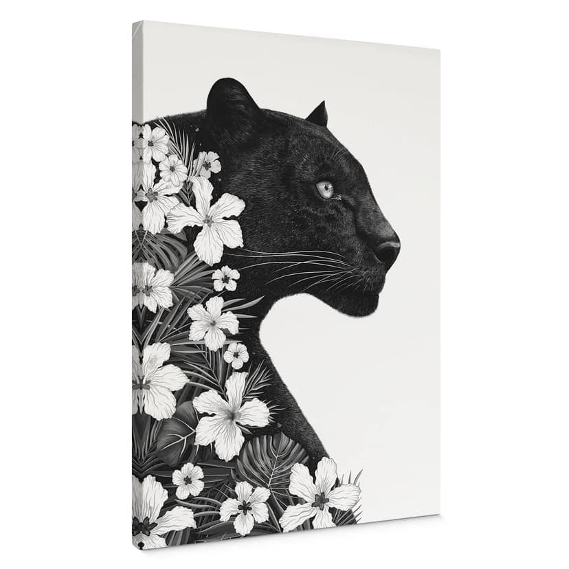 Stampe su tela Pantera nera con fiori bianchi - Korenkova