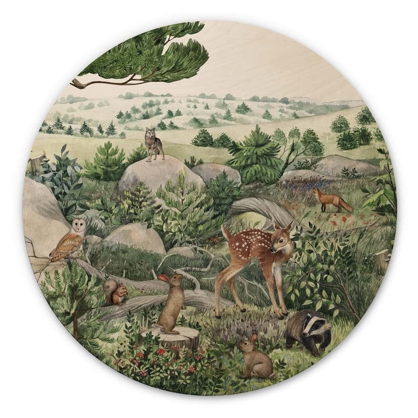 Stampa su legno Kikki Belle - Passeggiata nella foresta - Rotonda