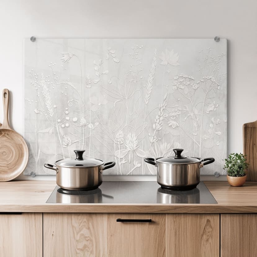 Pannello paraschizzi bianco con piante dal design moderno - Ms Tiff