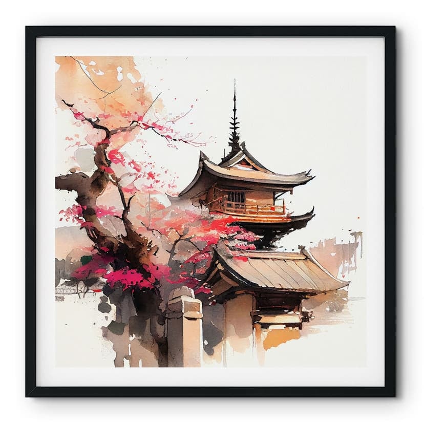 Poster Pagoda giapponese con fiori di ciliegio - Jaszke