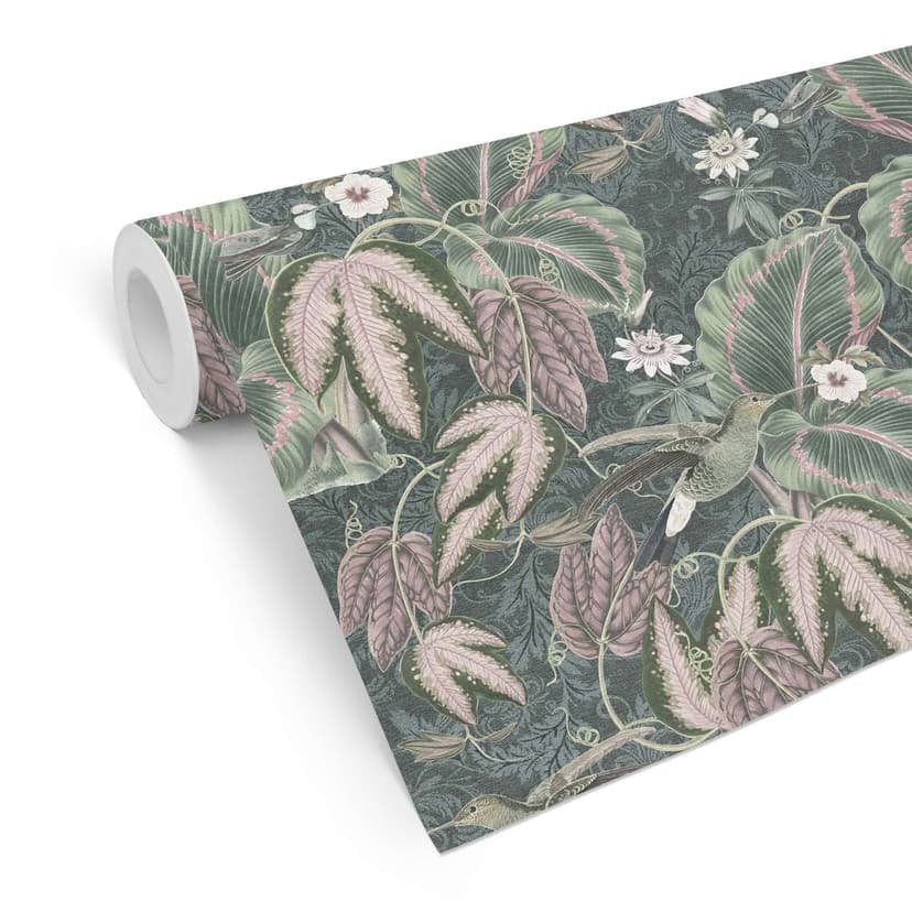 Carta da parati a motivi colibrì in una foresta tropicale | carta da parati giungla - Bloomery Decor