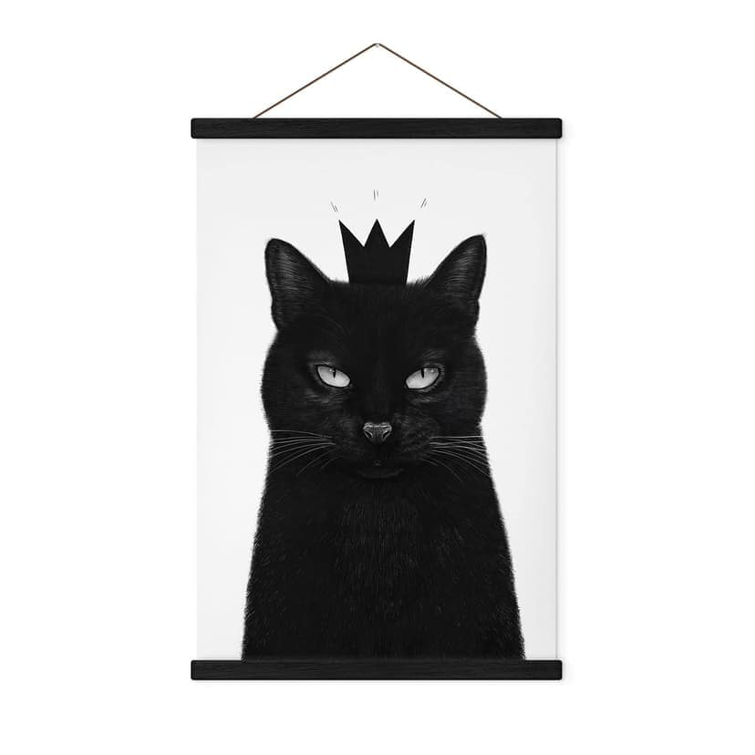 Immagine in tessuto gatto nero con corona - Korenkova