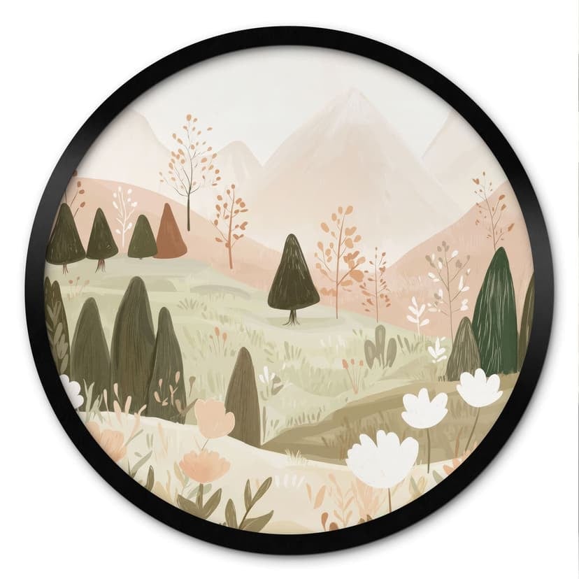 Poster paesaggio montano pastello con fiori - Treechild - Rotondo