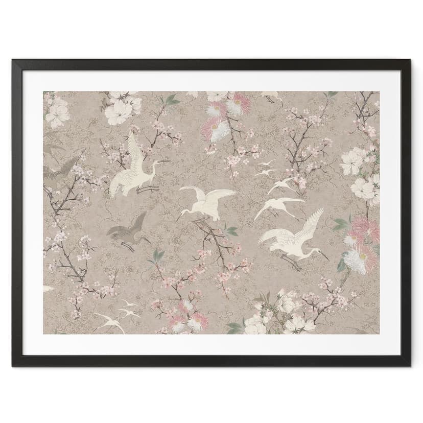 Poster per uccelli con gru in fiore di ciliegio - Bloomery Decor