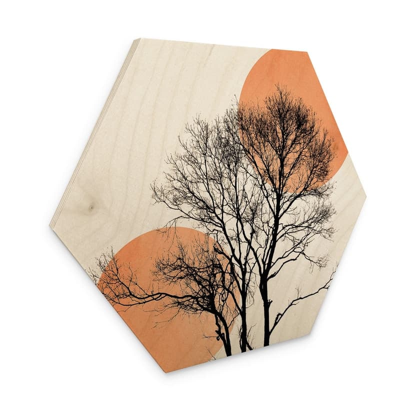 Esagono in legno Sole e luna in arancione - Kubistika
