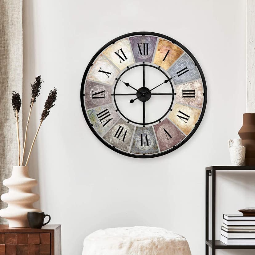 Orologio da parete vintage XL in stile shabby, in metallo, silenzioso, Ø 50 cm