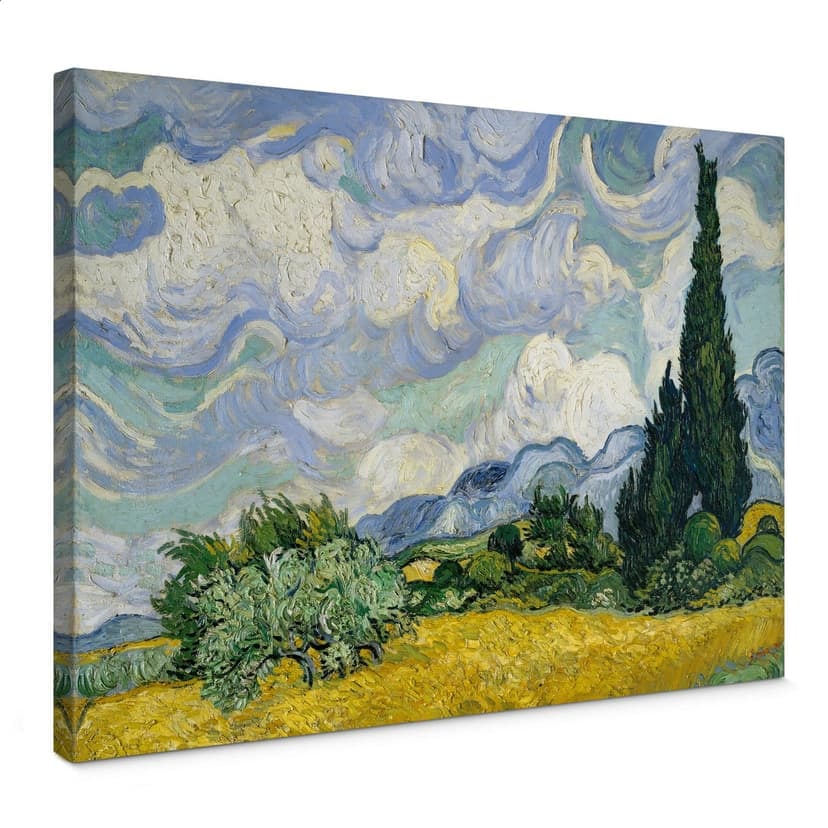 Stampa su tela Van Gogh - Campo di grano con cipressi