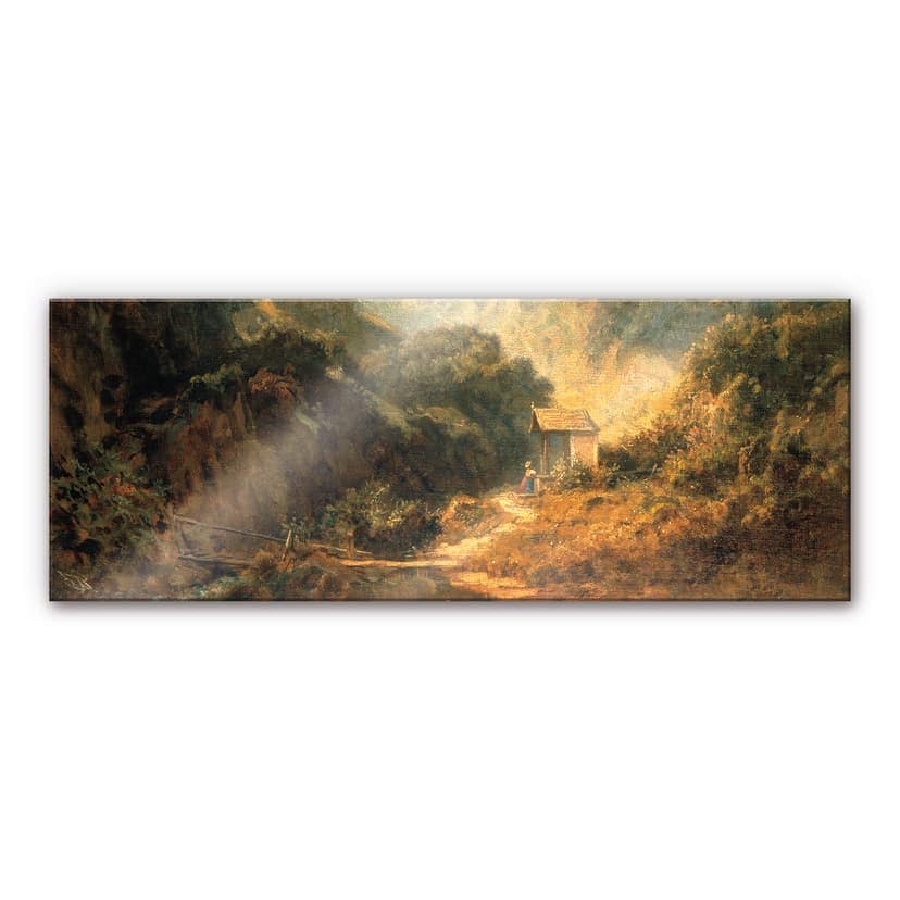 Stampa su vetro acrilico Spitzweg - Valle rocciosa con cappella - Panorama