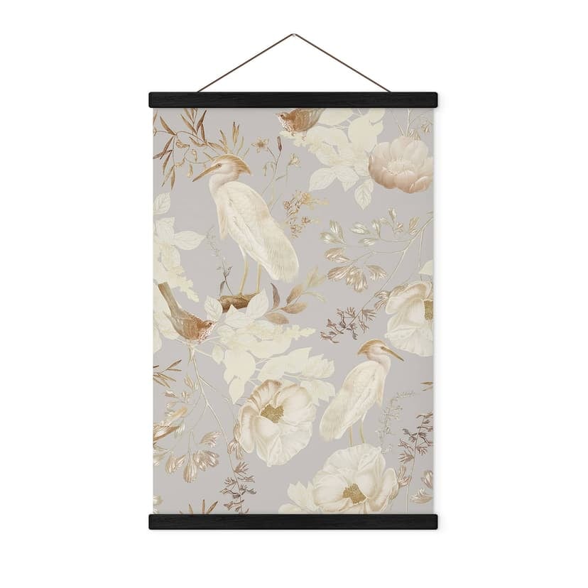 Poster tessile Uccelli tra fiori bianchi - UN Designs