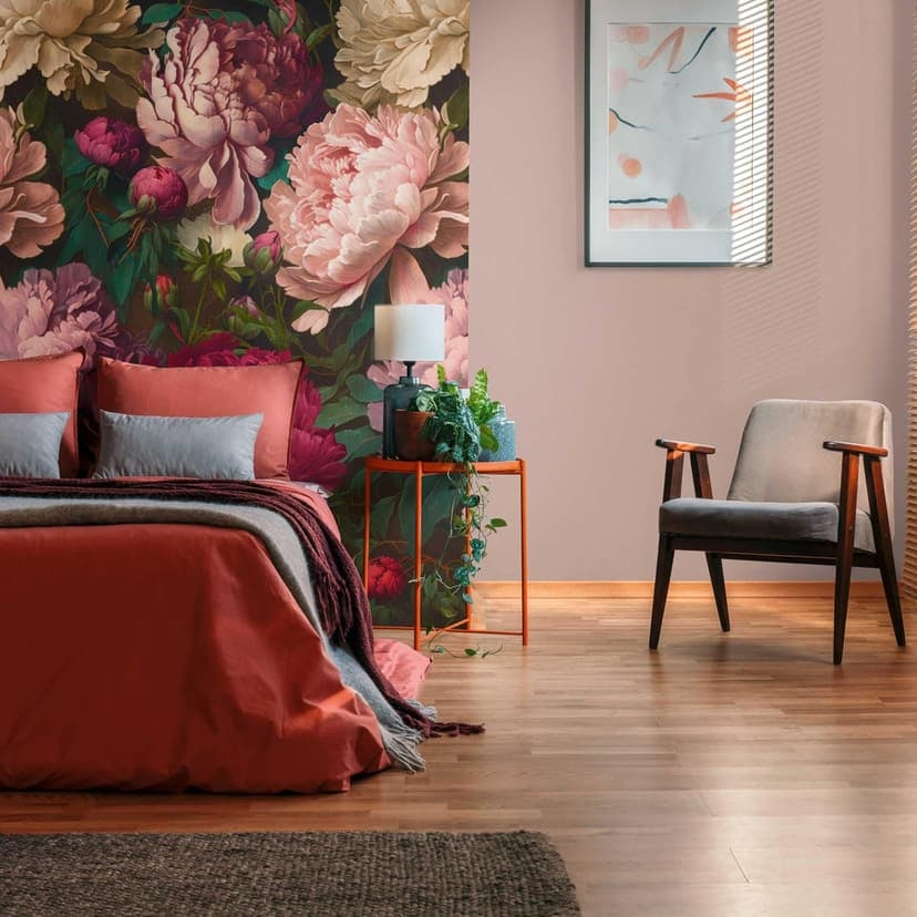 Carta da parati a fiori rosa rosso scuro - Carta da parati in tessuto non tessuto per la camera da l