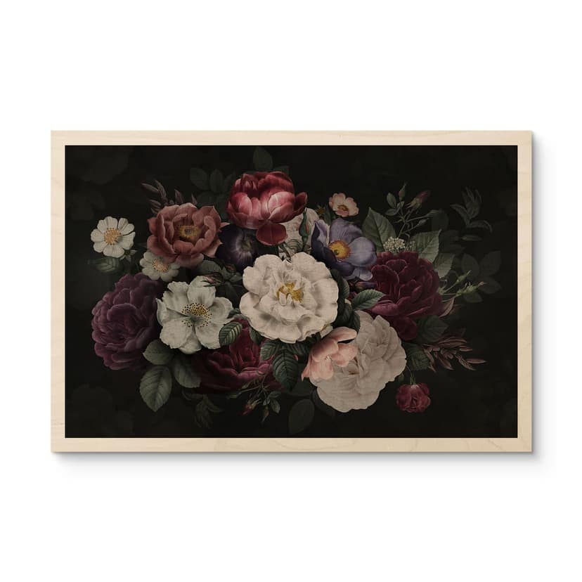 Stampa su legno di una natura morta di fiori in stile Redouté - Bloomery Decor