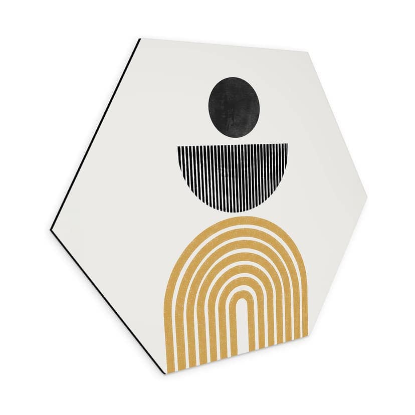 Esagono Alu-Dibond Composizione astratta con cerchio e semiarco - The Miuus Studio