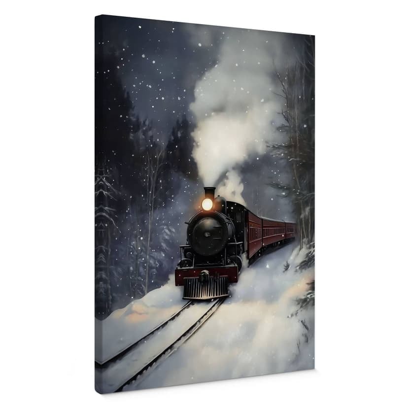 Stampe su tela Romanticismo invernale - Locomotiva a vapore in una foresta innevata - Melloi Art Pri